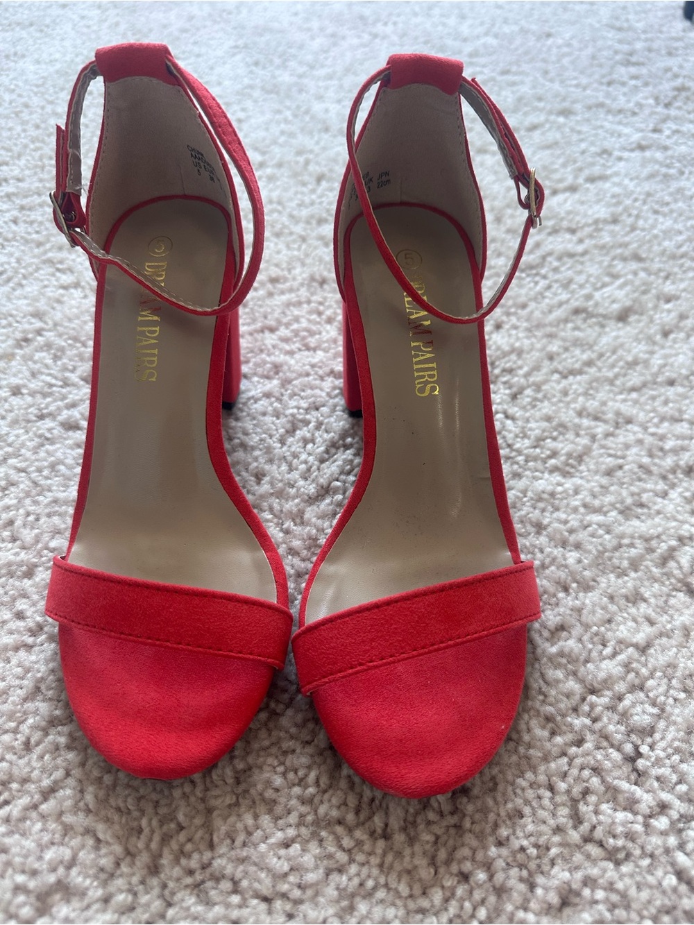 Dream Pairs Red Ankle Strap Block Heels